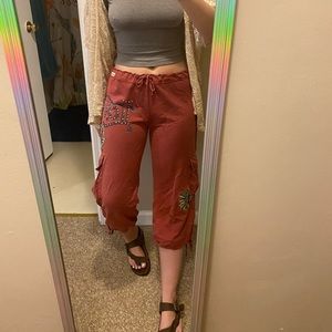 Boho drawstring 90s fashion Capri wide leg pant